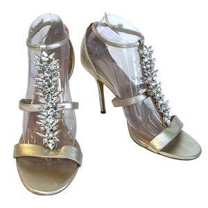 Via Spiga Champagne Metallic Crystal Rhinestone Wedding Stiletto Sandals 9.5M